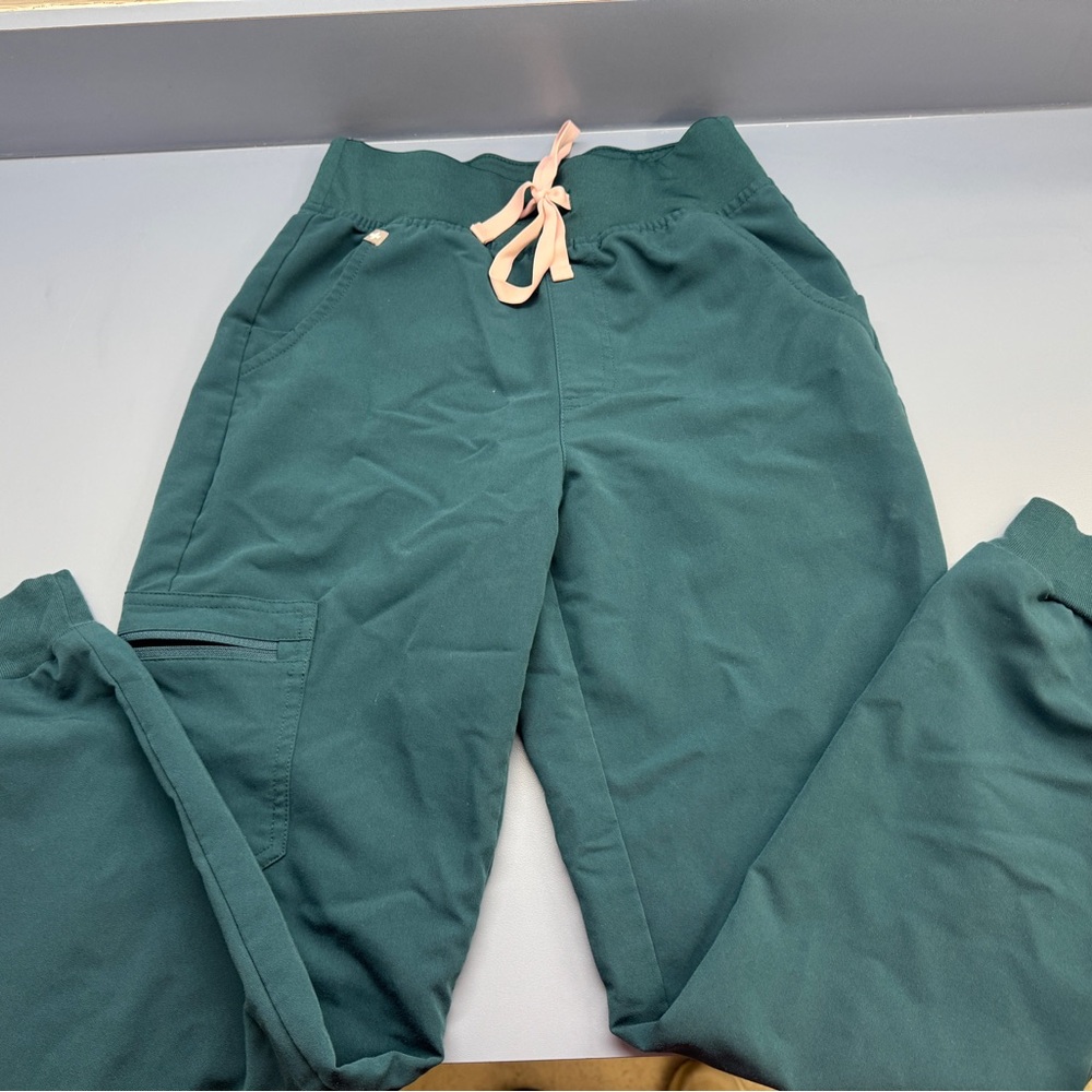 Figs Caribbean blue Zamora joggers  with Pink Drawstring